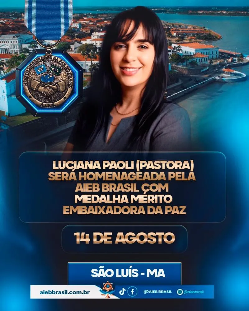 Pastora Luciana Paoli receberá a Medalha Embaixadora da Paz – AIEB Brasil 