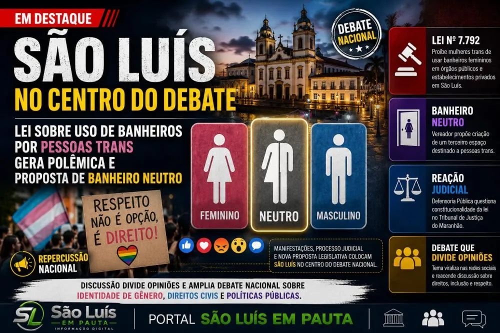 São Luís no centro do debate: lei sobre uso de banheiros por pessoas trans gera polêmica e proposta de banheiro neutro